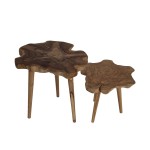 Artekko Munggur Ξύλινα Τραπέζια Σαλονιού σε Φυσική Απόχρωση (Φ55x55)cm (Φ50x45)cm 2pcs