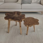 Artekko Munggur Ξύλινα Τραπέζια Σαλονιού σε Φυσική Απόχρωση (Φ55x55)cm (Φ50x45)cm 2pcs