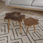 Artekko Munggur Ξύλινα Τραπέζια Σαλονιού σε Φυσική Απόχρωση (Φ55x55)cm (Φ50x45)cm 2pcs