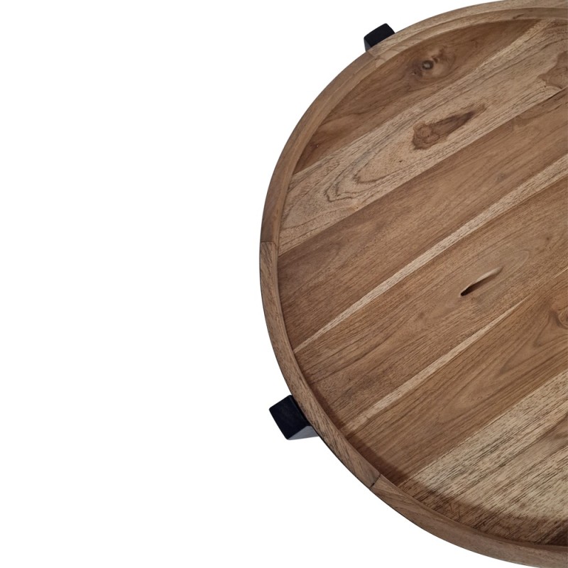 Artekko Munggur Ξύλινο Τραπέζι Σαλονιού σε Φυσική Απόχρωση με Μαύρο Σκελετό (Φ74x38)cm