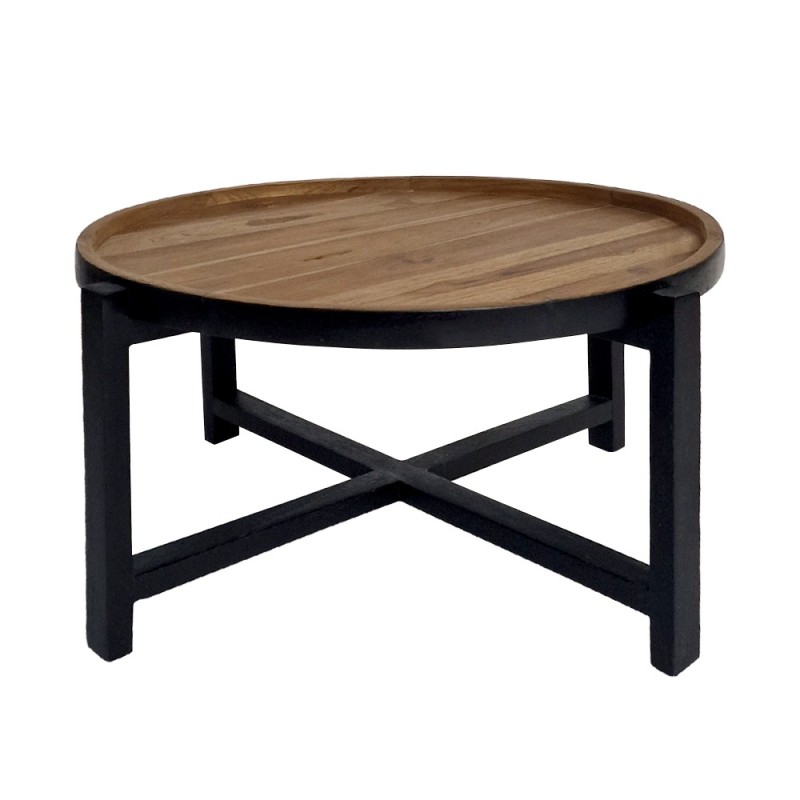 Artekko Munggur Ξύλινο Τραπέζι Σαλονιού σε Φυσική Απόχρωση με Μαύρο Σκελετό (Φ74x38)cm