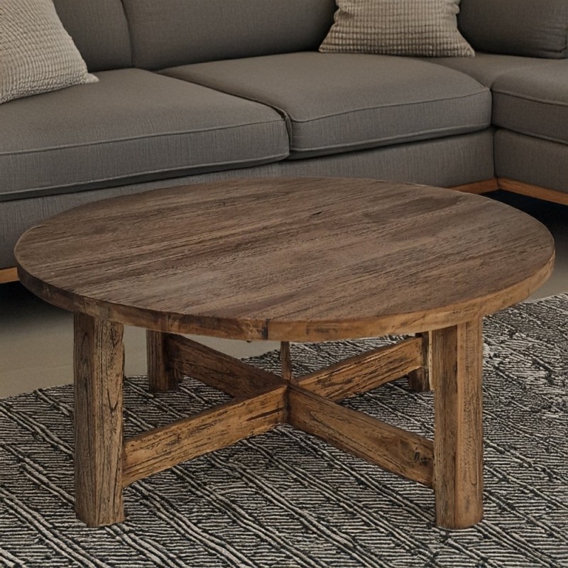 Artekko Munggur Ξύλινο Τραπέζι Σαλονιού σε Φυσική Απόχρωση με Μαύρα Νερά (Φ90x41)cm