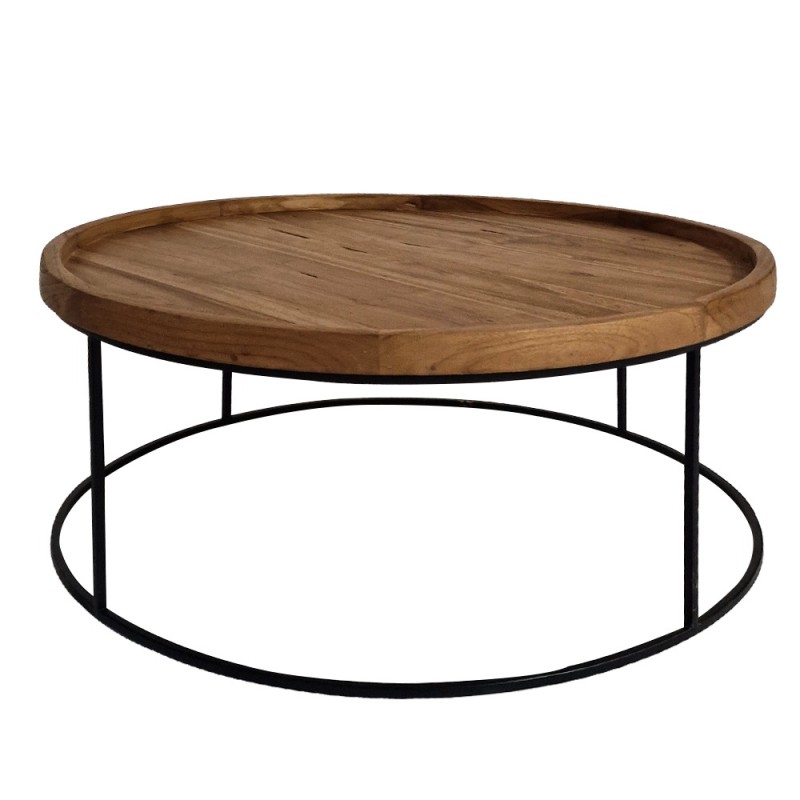 Artekko Munggur Στρογγυλό Ξύλινο Τραπέζι Σαλονιού με Μεταλλικό Μαύρο Σκελετό σε Φυσική Απόχρωση (80x80x34)cm