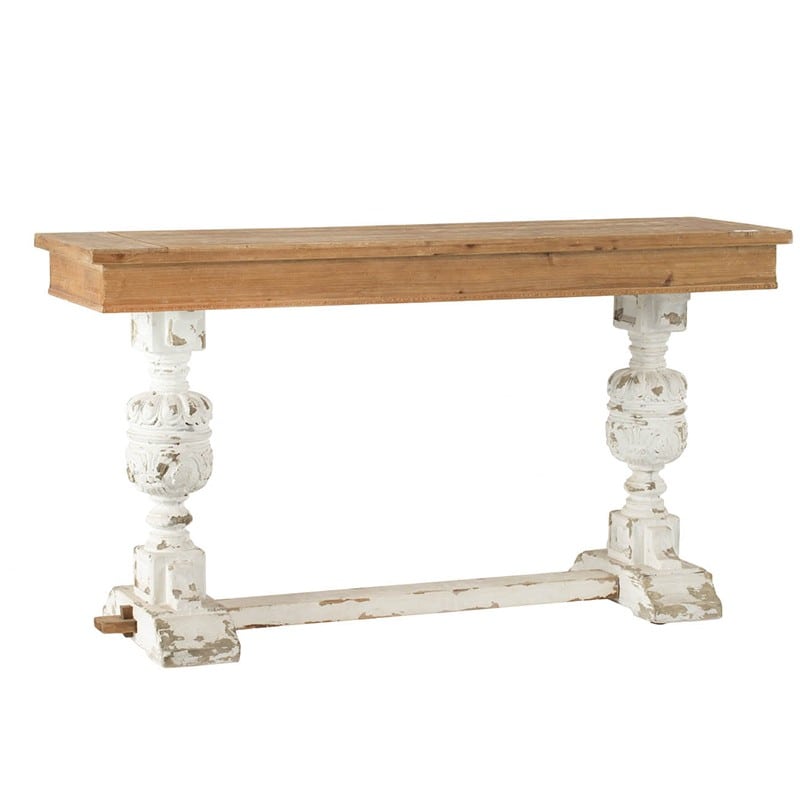 Artekko Console Κονσόλα από Ξύλο Ελάτης σε Λευκή και Φυσική Απόχρωση (150x45x82)cm