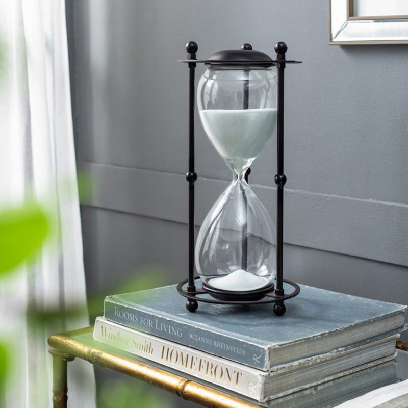 Artekko Hourglass Κλεψύδρα Διακοσμητική σε Μεταλλική Βάση Μαύρη με Λευκή Άμμο (15.8x15.8x33)cm