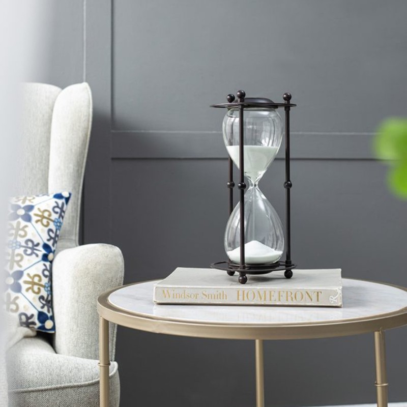 Artekko Hourglass Κλεψύδρα Διακοσμητική σε Μεταλλική Βάση Μαύρη με Λευκή Άμμο (15.8x15.8x33)cm
