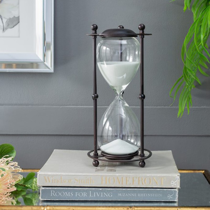Artekko Hourglass Κλεψύδρα Διακοσμητική σε Μεταλλική Βάση Μαύρη με Λευκή Άμμο (15.8x15.8x33)cm