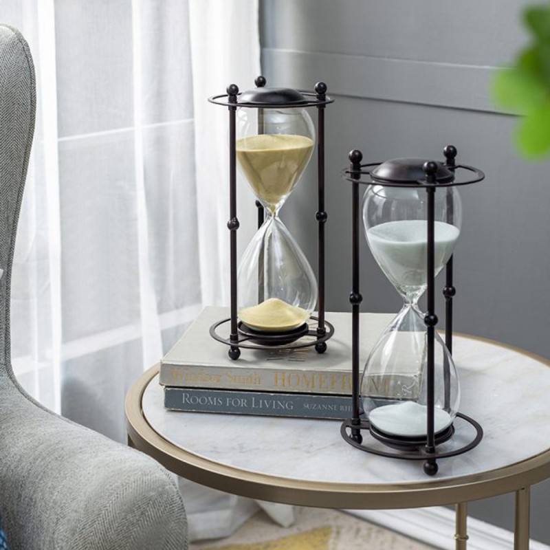 Artekko Hourglass Κλεψύδρα Διακοσμητική σε Μεταλλική Βάση Μαύρη με Λευκή Άμμο (15.8x15.8x33)cm