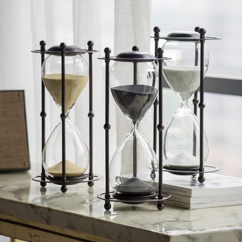 Artekko Hourglass Κλεψύδρα Διακοσμητική σε Μεταλλική Βάση Μαύρη με Λευκή Άμμο (15.8x15.8x33)cm