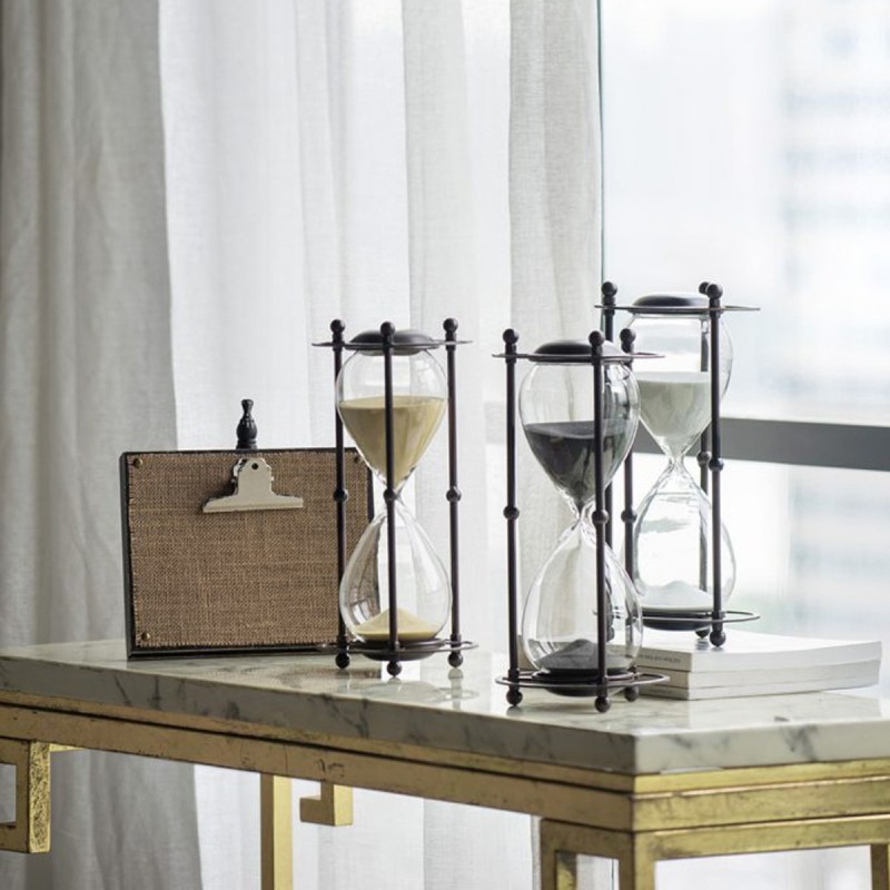 Artekko Hourglass Κλεψύδρα Διακοσμητική σε Μεταλλική Βάση Μαύρη με Λευκή Άμμο (15.8x15.8x33)cm