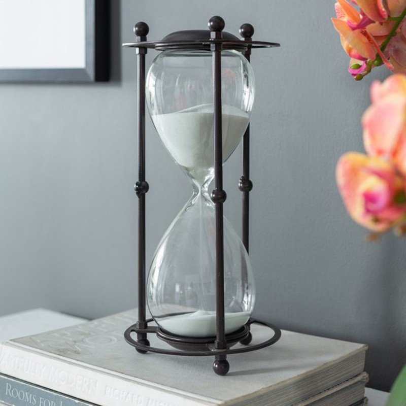 Artekko Hourglass Κλεψύδρα Διακοσμητική σε Μεταλλική Βάση Μαύρη με Λευκή Άμμο (15.8x15.8x33)cm