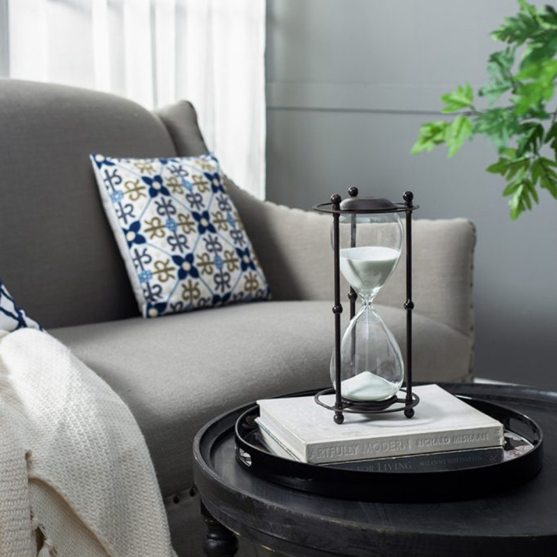 Artekko Hourglass Κλεψύδρα Διακοσμητική σε Μεταλλική Βάση Μαύρη με Λευκή Άμμο (15.8x15.8x33)cm