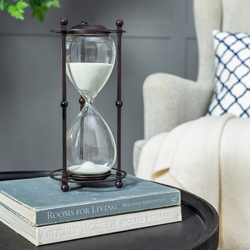 Artekko Hourglass Κλεψύδρα Διακοσμητική σε Μεταλλική Βάση Μαύρη με Λευκή Άμμο (15.8x15.8x33)cm