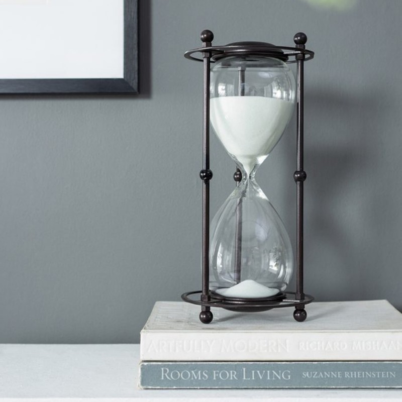 Artekko Hourglass Κλεψύδρα Διακοσμητική σε Μεταλλική Βάση Μαύρη με Λευκή Άμμο (15.8x15.8x33)cm