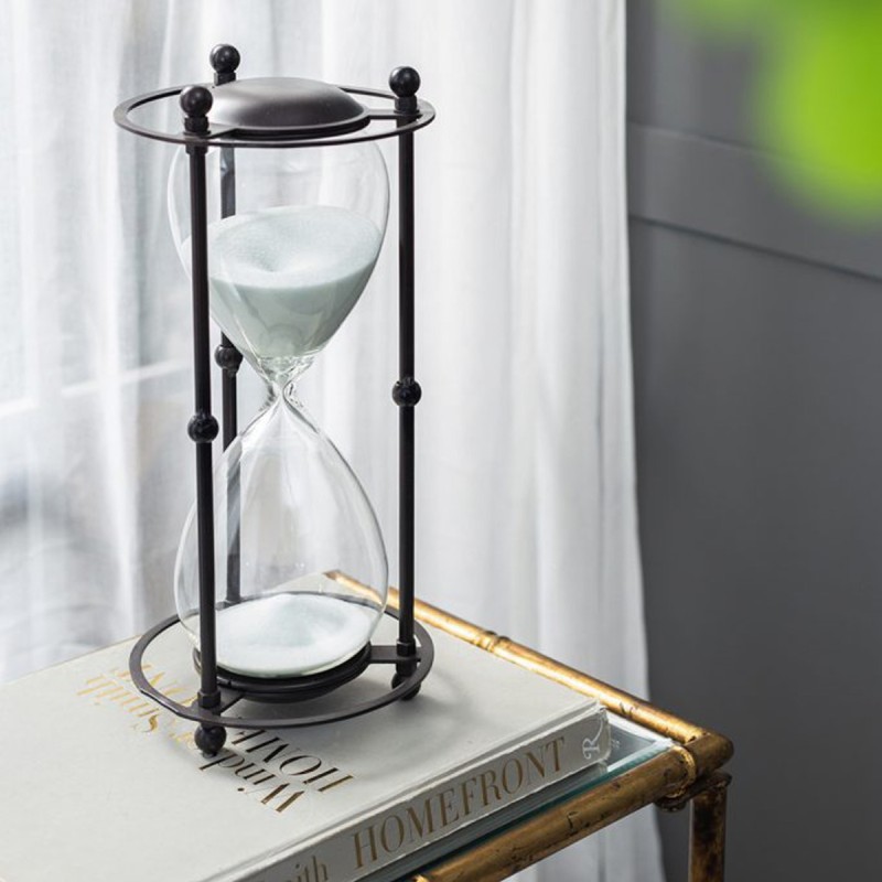 Artekko Hourglass Κλεψύδρα Διακοσμητική σε Μεταλλική Βάση Μαύρη με Λευκή Άμμο (15.8x15.8x33)cm
