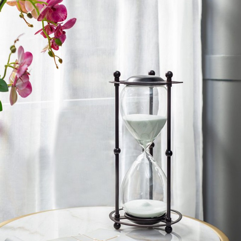 Artekko Hourglass Κλεψύδρα Διακοσμητική σε Μεταλλική Βάση Μαύρη με Λευκή Άμμο (15.8x15.8x33)cm