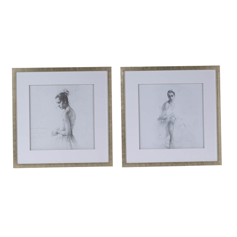 Artekko Ballet Κάδρα με Μπαλαρίνες και Χρυσή Κορνίζα (50x3x50)cm