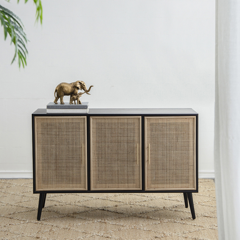 Artekko Cons Μπουφές MDF Ψάθα Μαύρο Φυσική Απόχρωση (120x38x78)cm