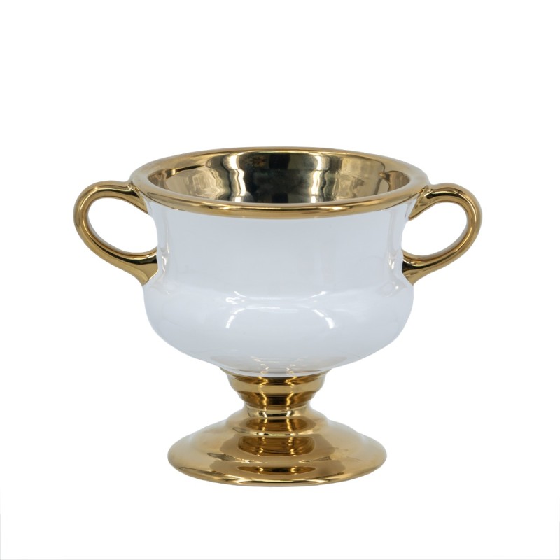 Artekko Camilla Διακοσμητικό Βάζο Δοχείο Κεραμικό Λευκό Χρυσό (21x15x15)cm