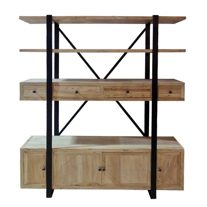 Artekko Deus Μασίφ Ξύλινη Βιβλιοθήκη σε Ανοιχτή Φυσική Απόχρωση (180x40x220)cm