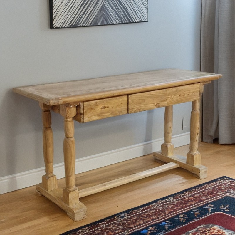 Artekko Deus Μασίφ Ξύλινη Κονσόλα σε Ανοιχτή Φυσική Απόχρωση (150x45x80)cm