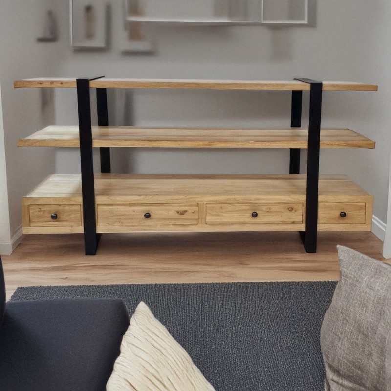 Artekko Deus Μασίφ Ξύλινη Ραφιέρα σε Ανοιχτή Φυσική Απόχρωση (180x45x90)cm