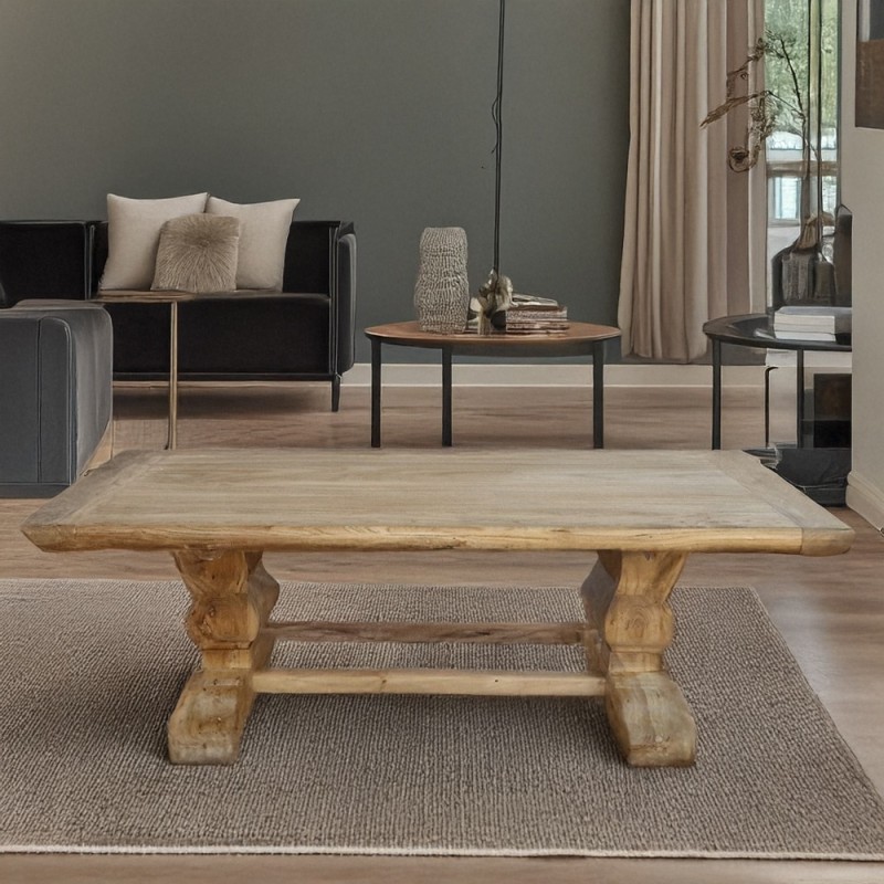 Artekko Deus Μασίφ Ξύλινο Τραπέζι Σαλονιού σε Ανοιχτή Φυσική Απόχρωση (130x70x45)cm