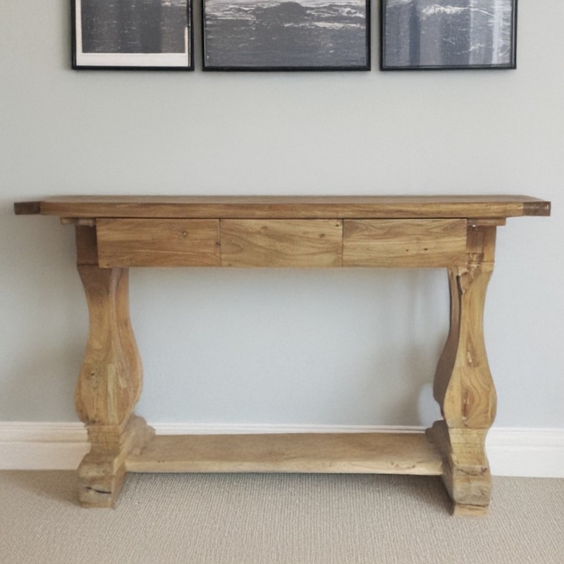 Artekko Deus Μασίφ Ξύλινη Κονσόλα σε Ανοιχτή Φυσική Απόχρωση (150x45x90)cm