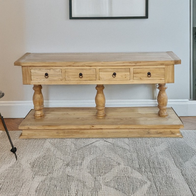 Artekko Deus Μασίφ Ξύλινη Κονσόλα σε Ανοιχτή Φυσική Απόχρωση (168x45x80)cm