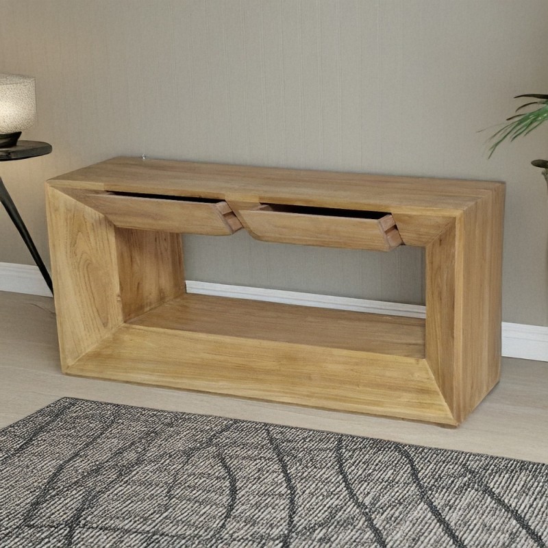 Artekko Deus Μασίφ Ξύλινο Έπιπλο Τηλεόρασης με Συρτάρια σε Φυσική Απόχρωση (120x40x60)cm