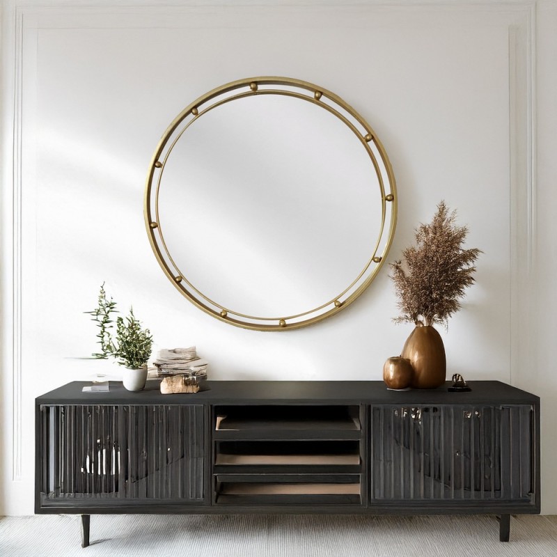 Artekko Dia Χρυσός Μεταλλικός Στρογγυλός Καθρέπτης Τοίχου (80x3.5x80)cm