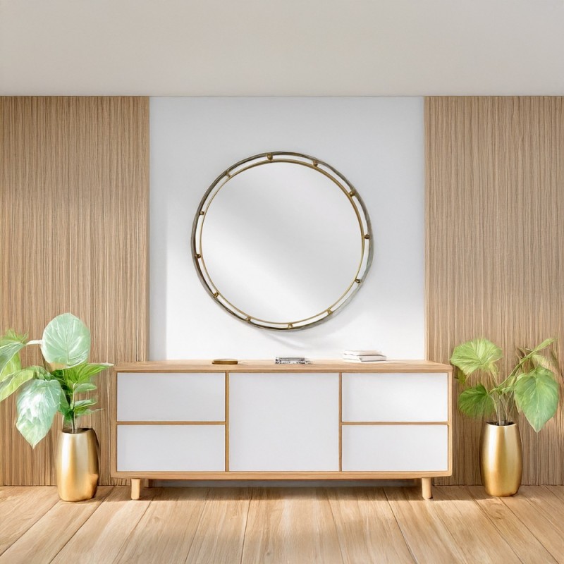 Artekko Dia Χρυσός Μεταλλικός Στρογγυλός Καθρέπτης Τοίχου (60x3.5x60)cm