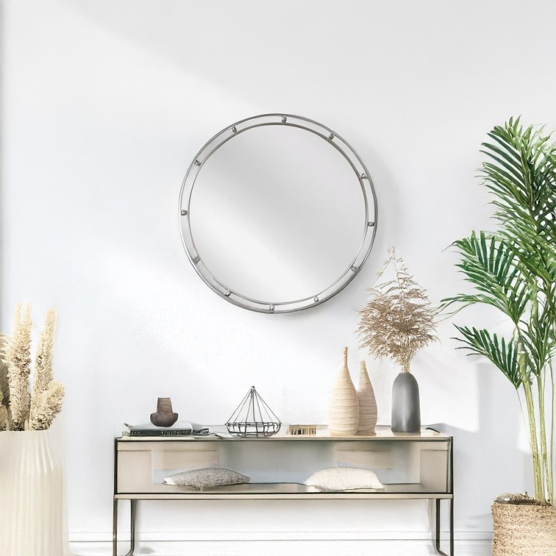 Artekko Dia Ασημί Μεταλλικός Στρογγυλός Καθρέπτης Τοίχου (60x3.5x60)cm