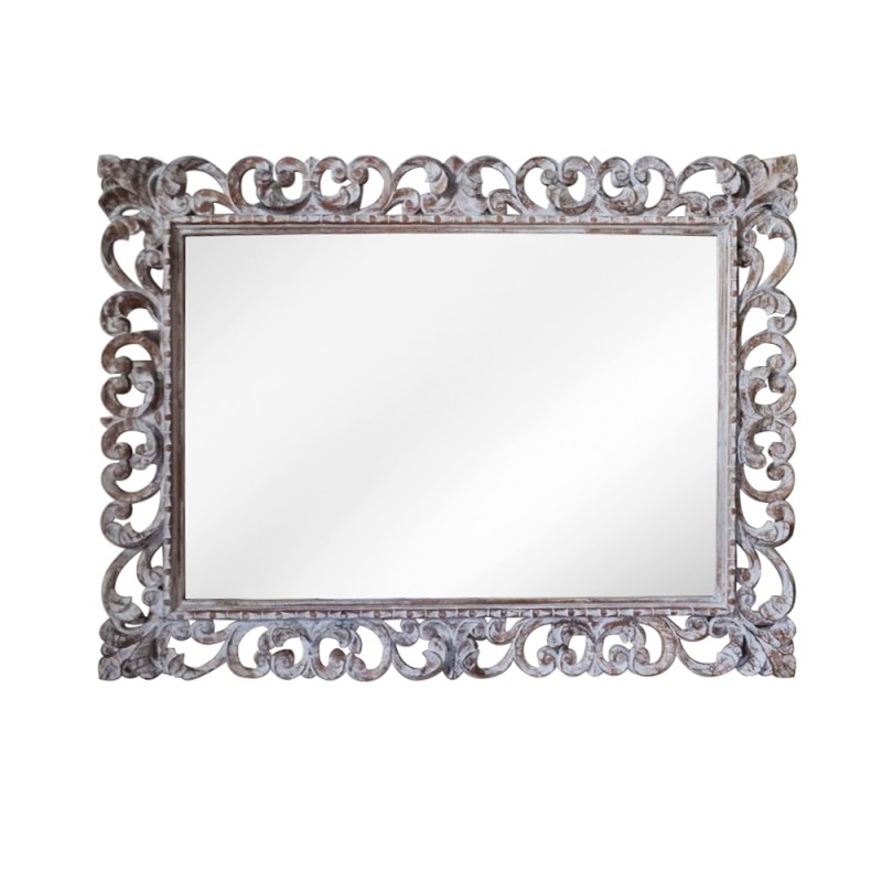 Artekko Mirroki Ξύλινος Λευκός Πατίνα Σκαλιστός Καθρέπτης Τοίχου (120x90)cm