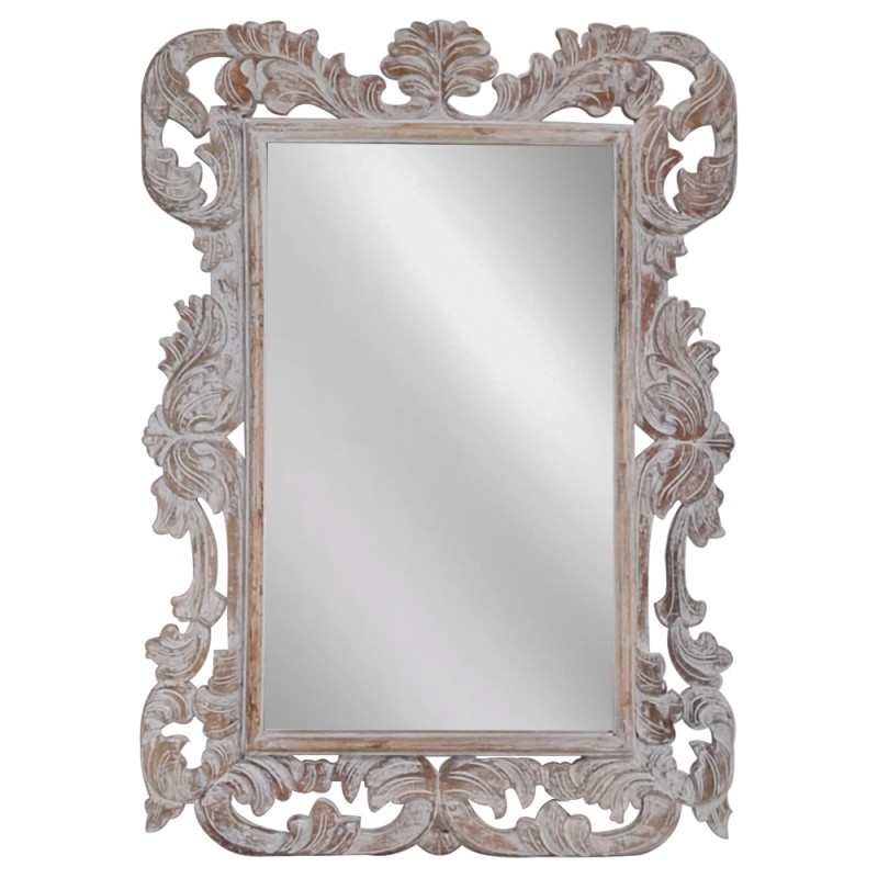 Artekko Mirroki Ξύλινος Λευκός Πατίνα Σκαλιστός Καθρέπτης Τοίχου (100x70)cm