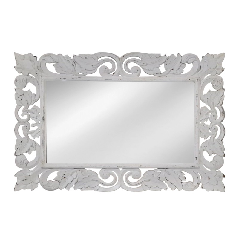 Artekko Mirroki Ξύλινος Λευκός Πατίνα Σκαλιστός Καθρέπτης Τοίχου (100x70)cm