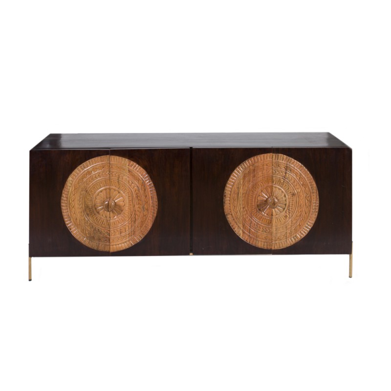 Artekko Attari Μασίφ Ξύλινος Μπουφές σε Φυσική Απόχρωση με Μαύρο (180x45x80)cm