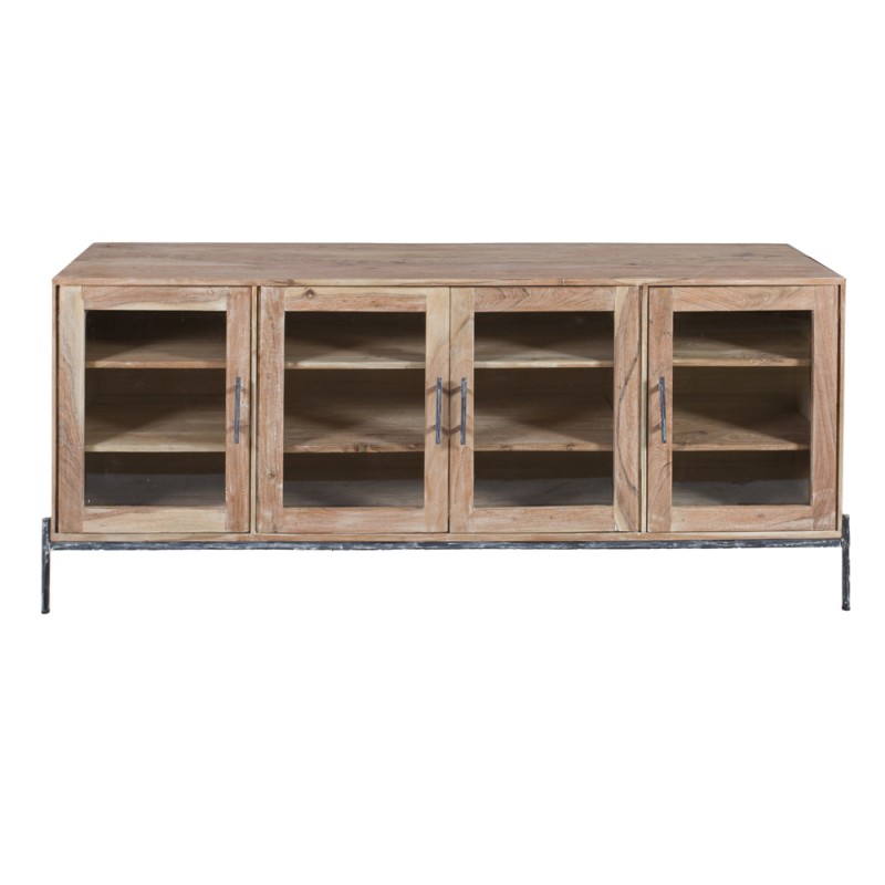 Artekko Attari Μασίφ Ξύλινος Μπουφές Βιτρίνα σε Λευκή Πατίνα (180x45x77)cm