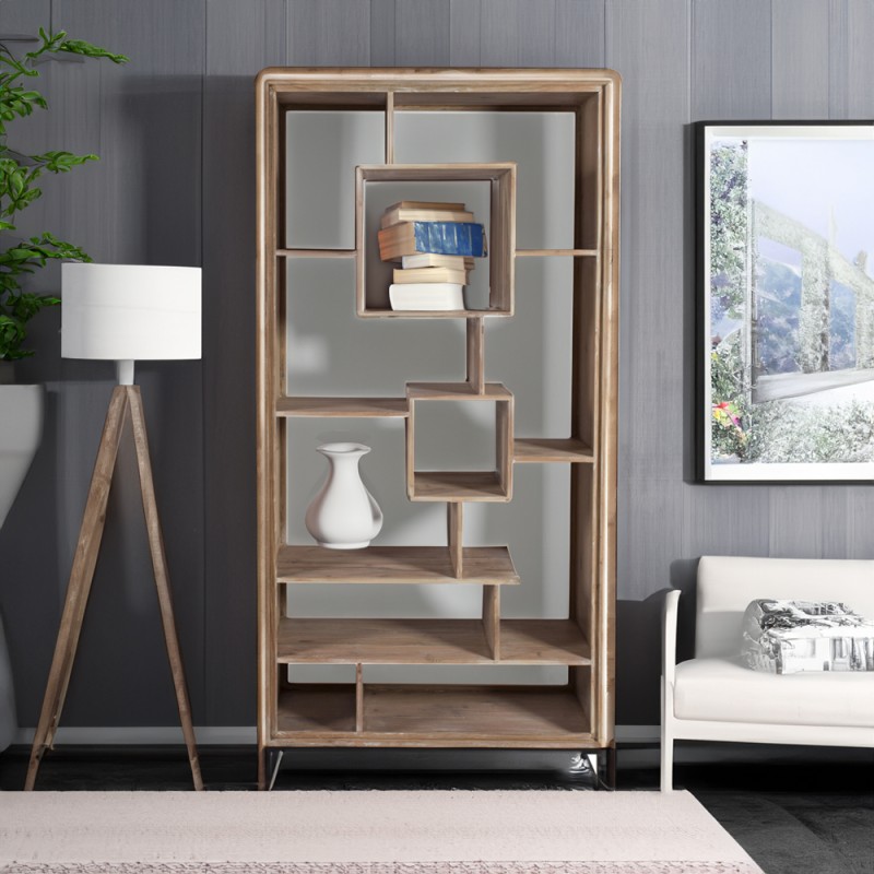 Artekko Attari Ξύλινη Μασίφ Βιβλιοθήκη Ραφιέρα σε Λευκή Πατίνα (100x41x210)cm