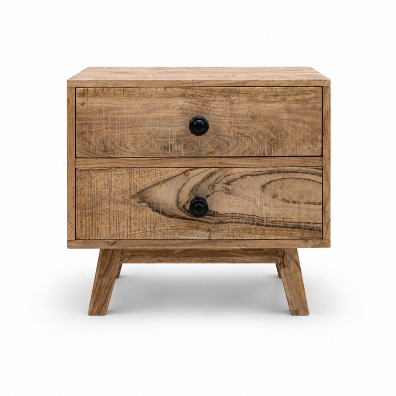 Artekko Attari Καφέ Κομοδίνο με 2 Συρτάρια από Ξύλο Teak (50x35.5x45.5)cm