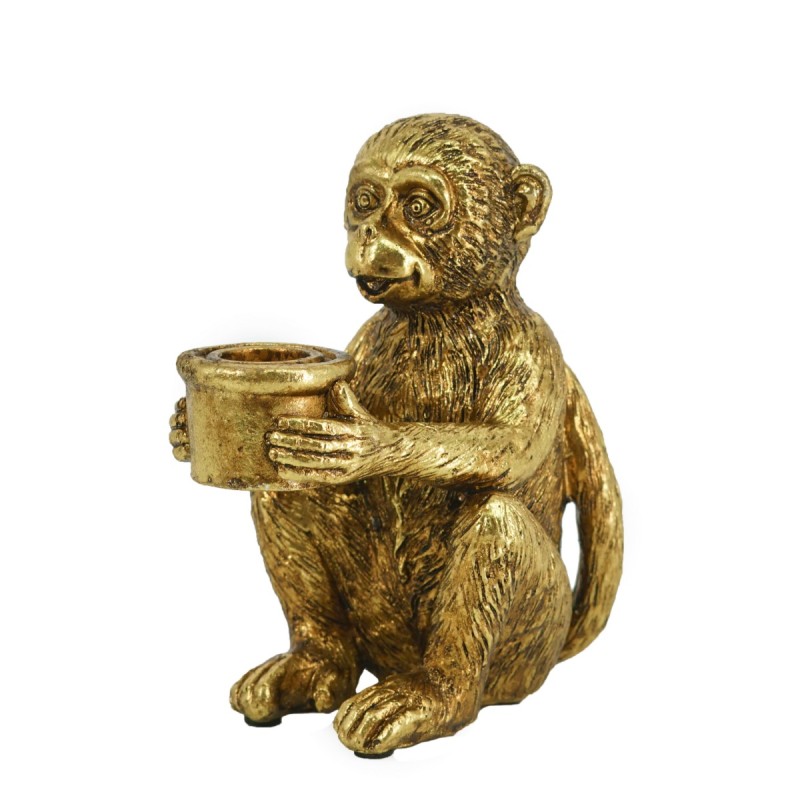 Artekko Animal Χρυσό Διακοσμητικό Κηροπήγιο Ρητίνης με Μαϊμού (11.5x8x13.5)cm