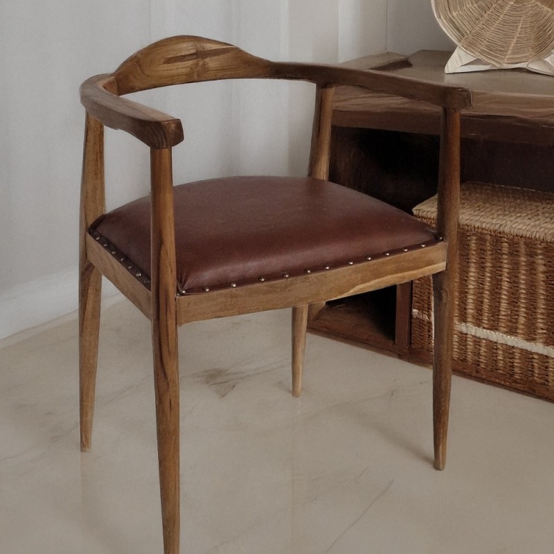 Artekko Munggur Ξύλινη Καρέκλα σε Φυσική Απόχρωση με Τεχνόδερμα (58x50x70)cm