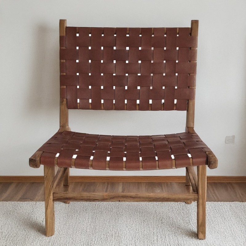 Artekko Lazzy Ξύλινη Καρέκλα σε Φυσική Απόχρωση με Καφέ Τεχόδερμα (66x80x73)cm