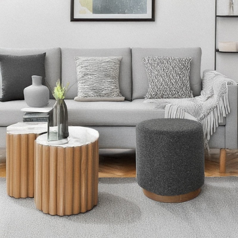 Artekko Cloud Σκούρο Γκρι Υφασμάτινο Μπουκλέ Σκαμπό (Φ41x44)cm