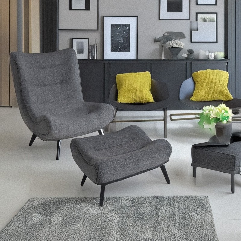 Artekko Cloud Γκρι Υφασμάτινο Μπουκλέ Υποπόδιο Σκαμπό (68x58x40)cm