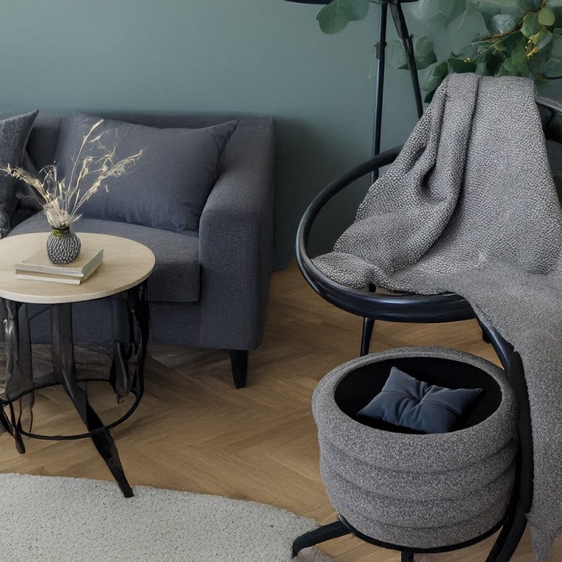 Artekko Cloud Γκρι Υφασμάτινο Μπουκλέ Σκαμπό με Αποθηκευτικό Χώρο (59x59x40)cm