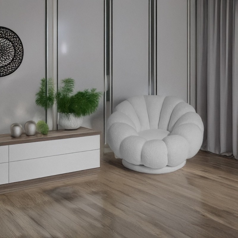 Artekko Cloud Λευκή Υφασμάτινη Μπουκλέ Περιστρεφόμενη Πολυθρόνα (98x97x69)cm