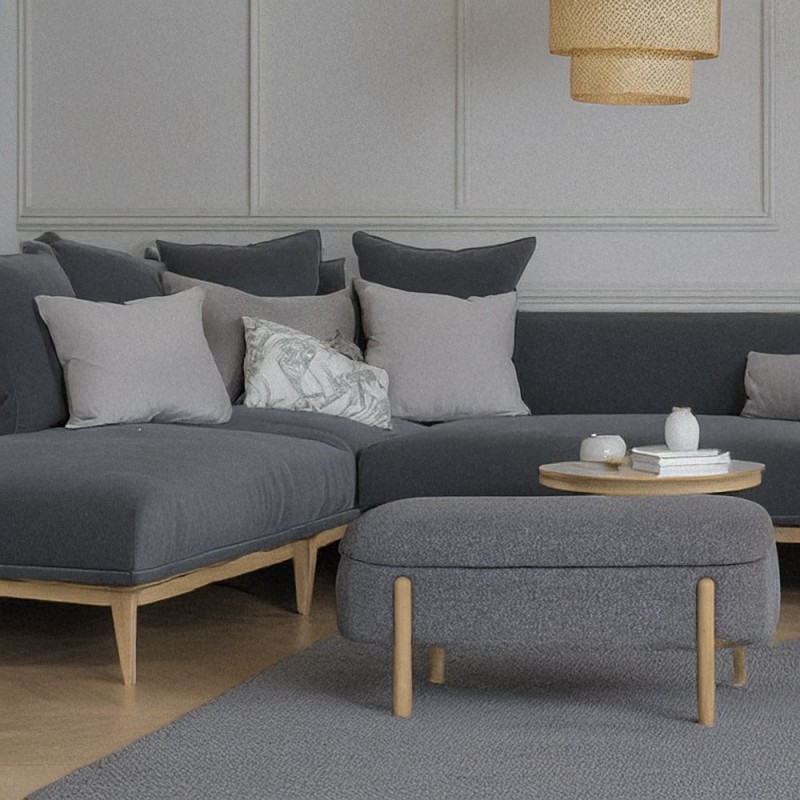 Artekko Cloud Γκρι Υφασμάτινο Μπουκλέ Σκαμπό Ταμπουρέ με Αποθηκευτικό Χώρο (108x41x48)cm