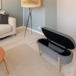 Artekko Cloud Γκρι Υφασμάτινο Μπουκλέ Σκαμπό Ταμπουρέ με Αποθηκευτικό Χώρο (108x41x48)cm