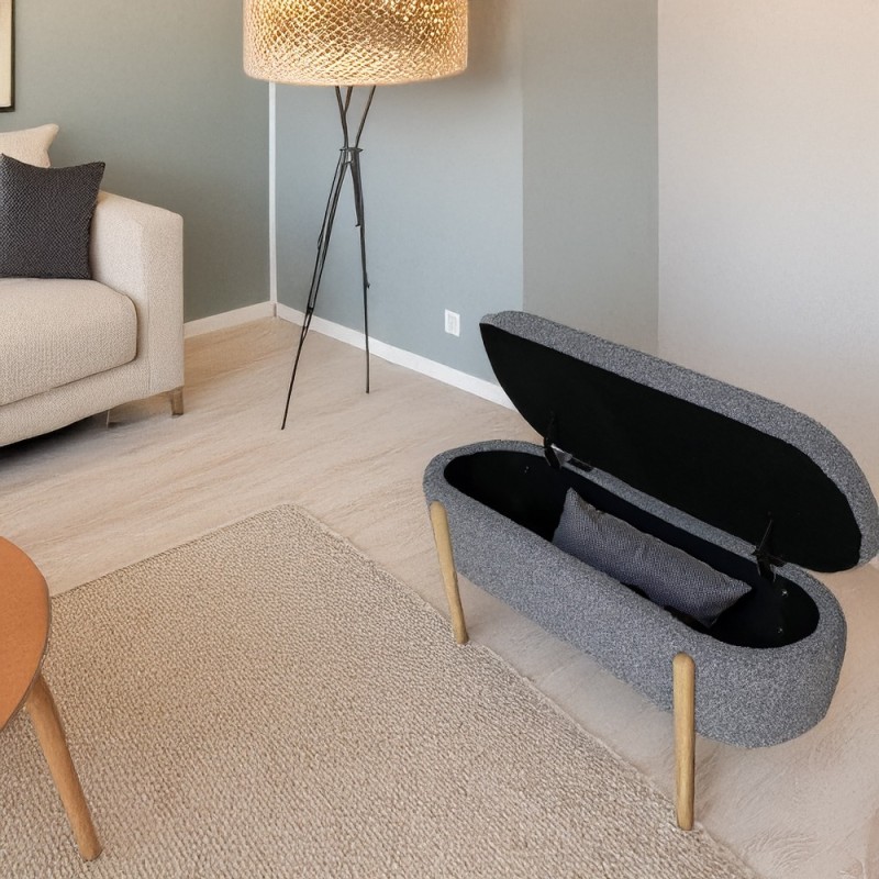 Artekko Cloud Γκρι Υφασμάτινο Μπουκλέ Σκαμπό Ταμπουρέ με Αποθηκευτικό Χώρο (108x41x48)cm